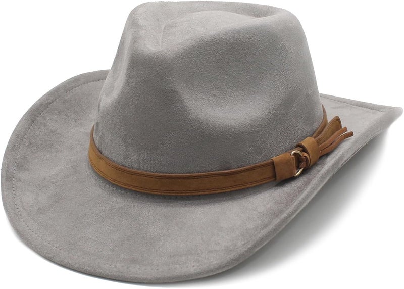 CCAKXCJJ Unisex Western Suede Cowboy Cowgirl Hat Classic Wide Brim Fedora Hat for Men &Women - Image 1